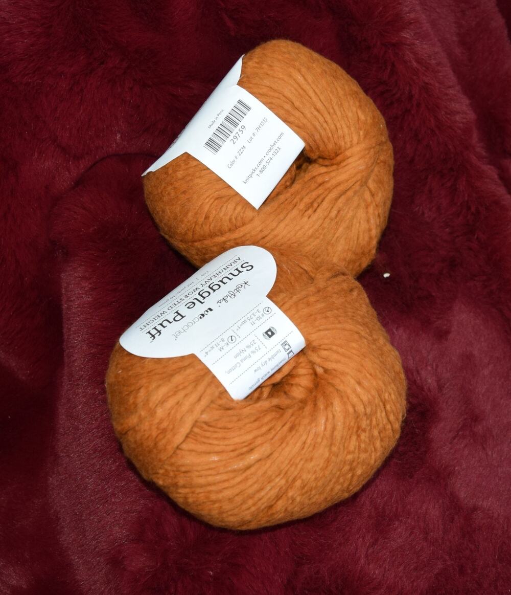 Knit Picks Snuggle Puff Yarn Lot 2 Skeins ZZ74 Pumpkin Rust Aran Cotton Peru